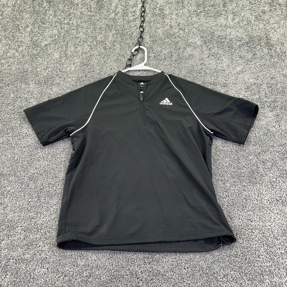 Adidas Shirt Womens Medium Black 1/4 Zip Short Sleeve Raglan Running Tee Gym
